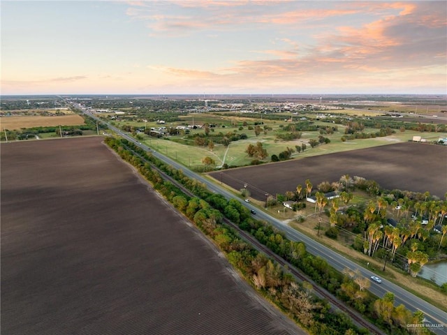 view of aerial view at dusk