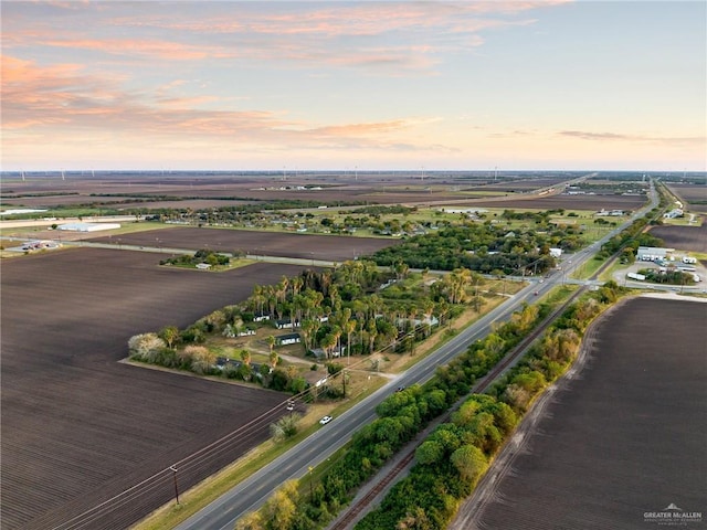 view of aerial view at dusk