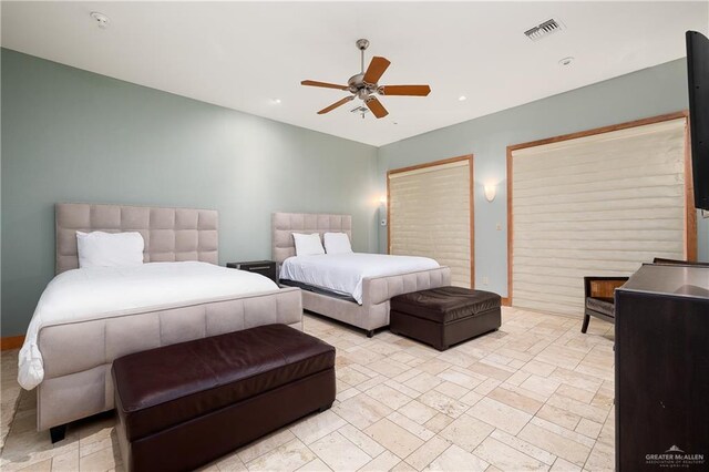 4616 Gulf Blvd S, Unit South, South Padre Island, TX 78597 - bedroom with ceiling fan and recessed lighting