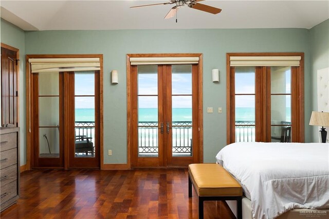 4616 Gulf Blvd S, Unit South, South Padre Island, TX 78597 - bedroom with french doors, access to outside, a water view, and multiple windows