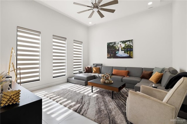 living room featuring ceiling fan