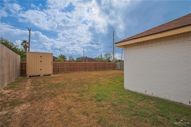 view of yard with a storage unit