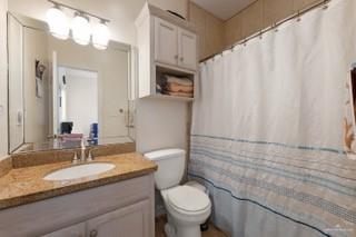 2105 Treasure Oaks Dr, Harlingen, TX 78550 - bathroom with vanity, toilet, and a shower with shower curtain