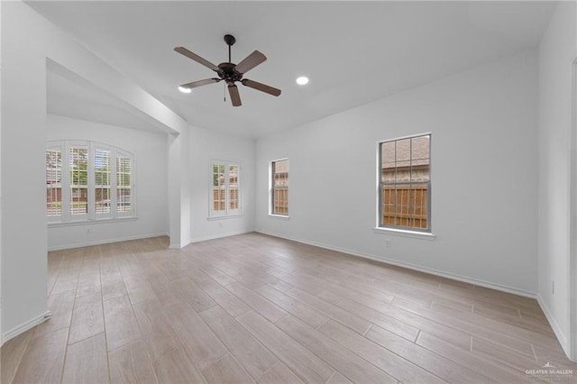 2605 Jeff St, Harlingen, TX 78550 - spare room with ceiling fan, light wood finished floors, recessed lighting, and baseboards