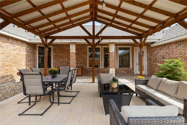 view of patio / terrace with a gazebo and an outdoor hangout area