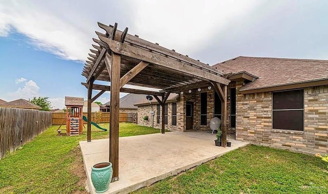 3104 Cactus Dr, Weslaco, TX 78599 - view of patio / terrace featuring a pergola and a playground