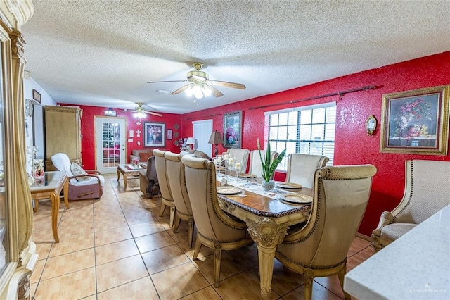 3008 W 45th St, Mission, TX 78574 - dining area featuring ceiling fan, a textured ceiling, wallpapered walls, and light tile patterned floors