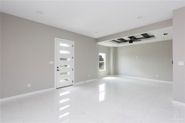 9206 N 25th Ln, Mcallen, TX 78504 - empty room featuring light marble finish flooring, baseboards, beamed ceiling, and coffered ceiling
