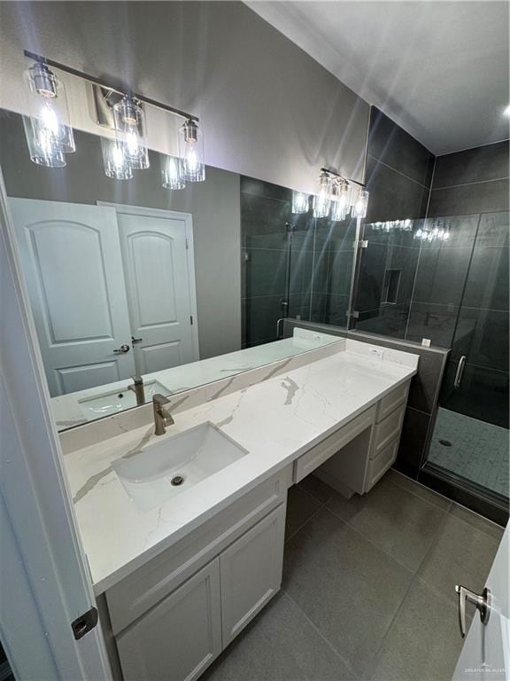 12711 N 37th Ln, Mcallen, TX 78504 - full bath with vanity, a stall shower, and tile patterned flooring