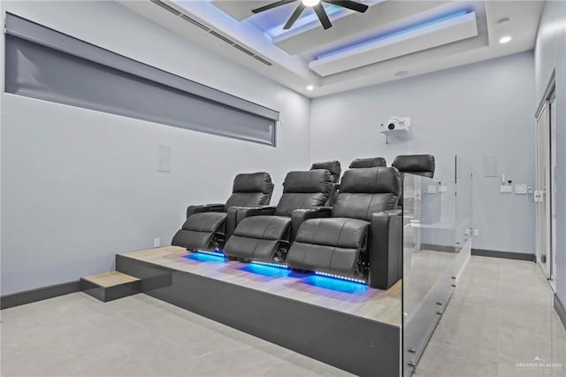 home theater featuring ceiling fan