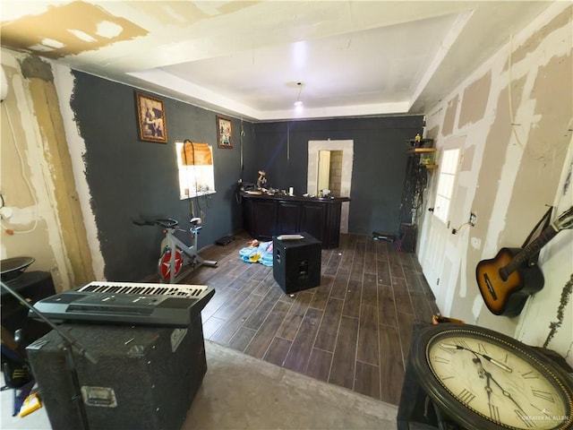 4810 Amber St, Mission, TX 78574 - miscellaneous room with a tray ceiling and dark wood finished floors