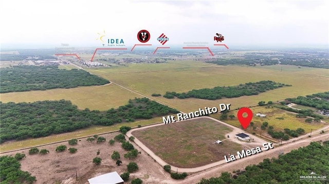 birds eye view of property featuring a rural view