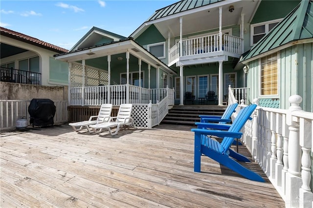 wooden terrace with grilling area