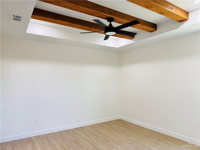 2125 Blue Sky Dr, Weslaco, TX 78599 - unfurnished room featuring beamed ceiling, ceiling fan, and light wood finished floors