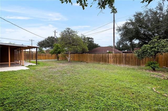 view of yard featuring a patio area and a fenced backyard