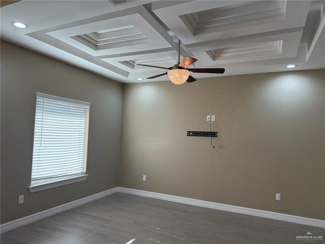 2315 N Ruby Dr, Edinburg, TX 78541 - spare room with wood finished floors, a ceiling fan, baseboards, recessed lighting, and coffered ceiling
