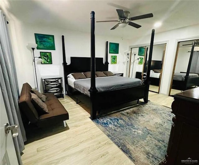 807 Walnut St, Mcallen, TX 78501 - bedroom with light wood finished floors, multiple closets, and a ceiling fan