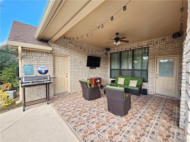 1704 E 30th St, Mission, TX 78574 - view of patio / terrace with an outdoor living space and ceiling fan