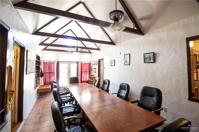 11009 Monte Cristo Rd, Edcouch, TX 78538 - office with ceiling fan, french doors, and tile patterned floors