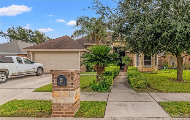 view of front of house featuring a garage and a front lawn