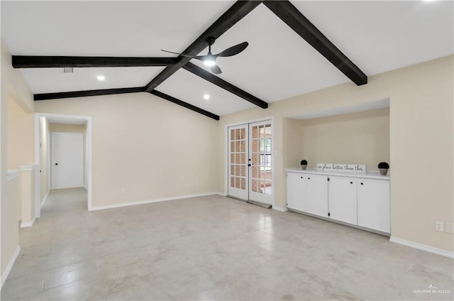 413 W Jonquil Ave, Mcallen, TX 78501 - unfurnished living room with a ceiling fan, french doors, baseboards, and recessed lighting