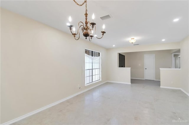 413 W Jonquil Ave, Mcallen, TX 78501 - empty room with a chandelier, baseboards, recessed lighting, and light tile patterned floors