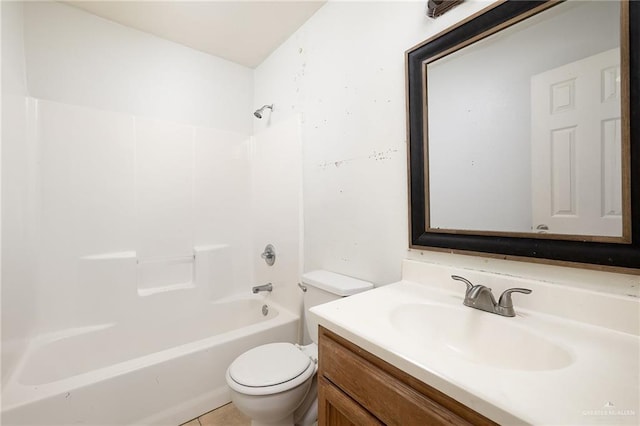 full bathroom featuring tile patterned floors, vanity, tub / shower combination, and toilet