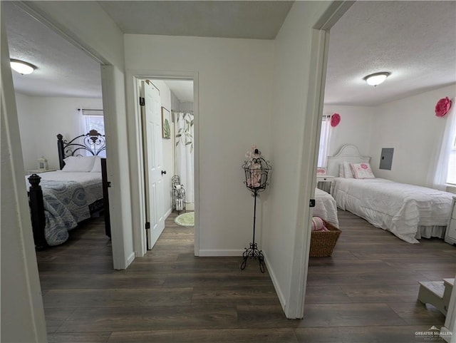 interior space featuring dark hardwood / wood-style floors and a textured ceiling