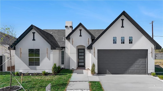 view of front facade with a garage and a front yard