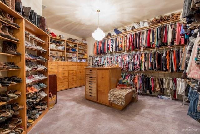 walk in closet featuring carpet flooring