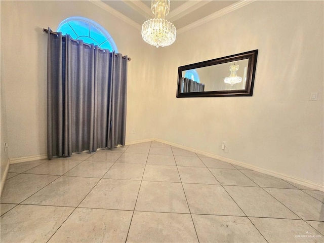 1511 Oak Dr, Mission, TX 78572 - spare room featuring a chandelier, ornamental molding, tile patterned floors, and baseboards