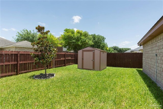 view of yard with a storage shed