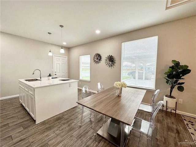 dining space featuring sink