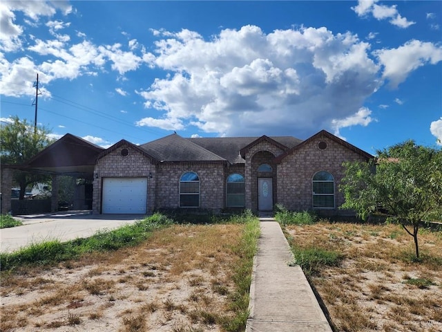 view of front of house with a garage and a carport