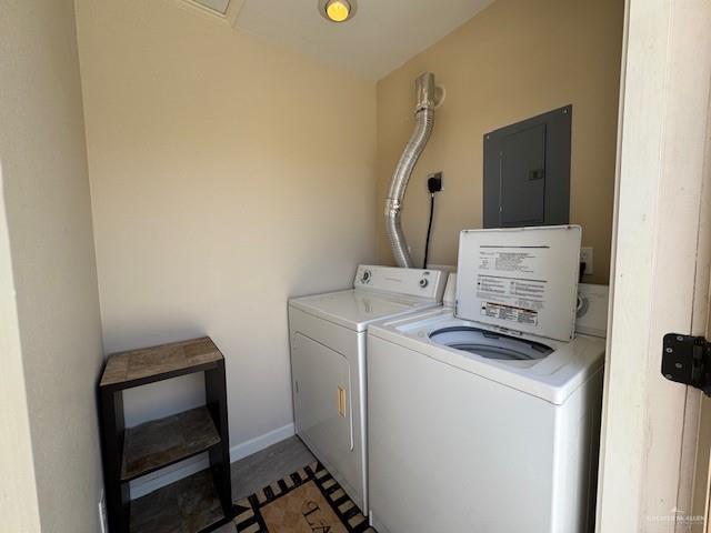 3810 Pelican Way, Mission, TX 78572 - washroom with washer and dryer, laundry area, electric panel, and baseboards