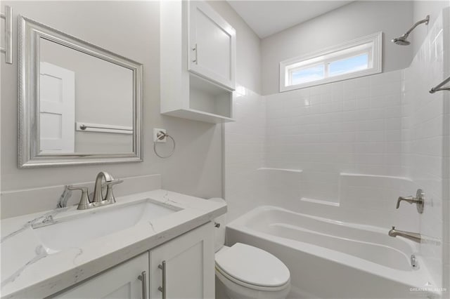 full bathroom with vanity, toilet, and tub / shower combination