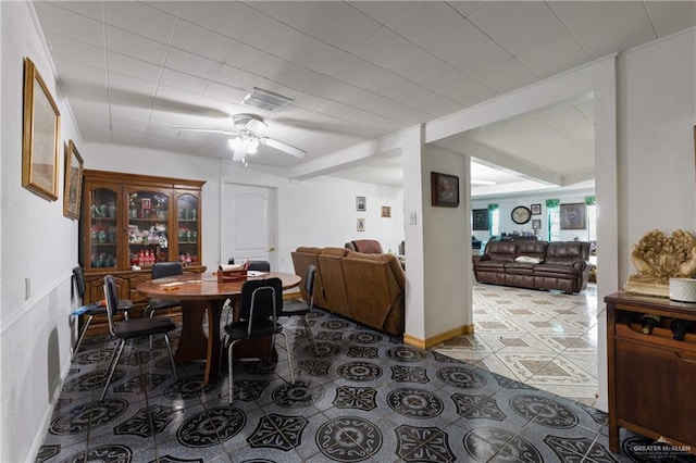 15668 Primera Rd, Harlingen, TX 78552 - dining room featuring ceiling fan and tile patterned floors