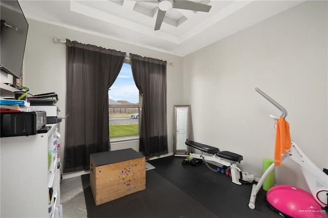 10312 N 31st St, Mcallen, TX 78504 - workout room with ceiling fan and a tray ceiling