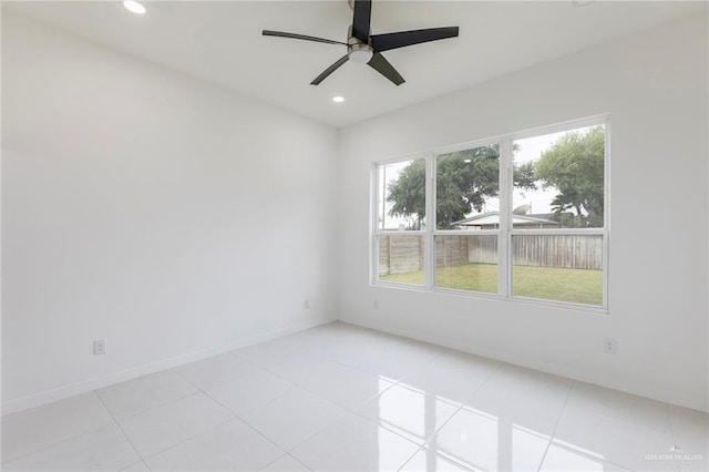 701 Helen St, Mission, TX 78574 - empty room featuring recessed lighting, baseboards, light tile patterned floors, and ceiling fan