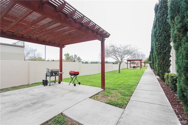 view of patio with a fenced backyard and a pergola