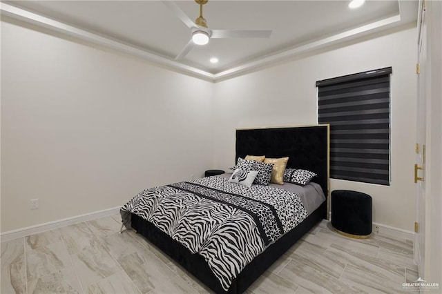 1923 Lime St, San Juan, TX 78589 - bedroom featuring recessed lighting, baseboards, a raised ceiling, and ceiling fan