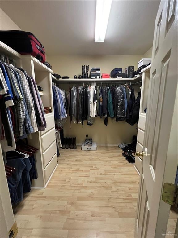 spacious closet with light hardwood / wood-style floors