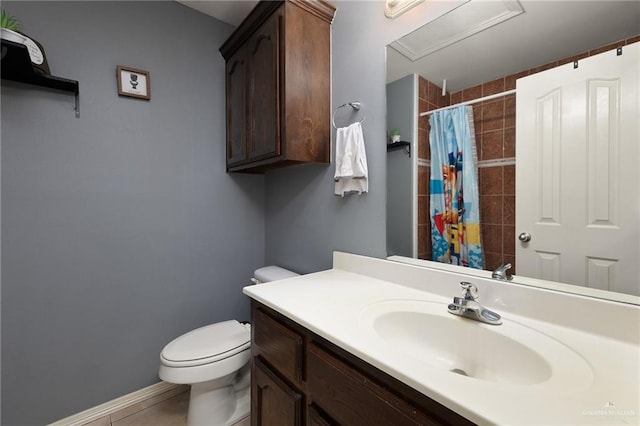 3608 Kingsborough Ave, Mcallen, TX 78504 - full bath featuring vanity, toilet, tiled shower, and tile patterned flooring