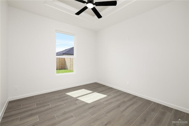 904 N Trinity St, Edinburg, TX 78541 - unfurnished room featuring a raised ceiling, wood finished floors, and a ceiling fan