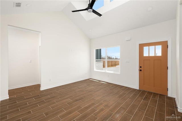 entryway featuring vaulted ceiling and ceiling fan