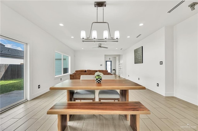 2208 Providence Ave, Mcallen, TX 78504 - dining space with light wood-type flooring, a chandelier, recessed lighting, and ceiling fan