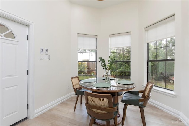 dining room featuring baseboards and light wood-type flooring