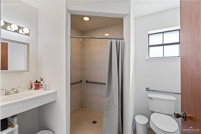 bathroom featuring sink, toilet, and walk in shower