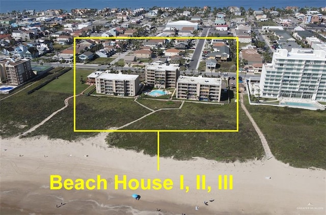 3400 Gulf Blvd Unit 403, South Padre Island, TX 78597 - aerial view of property's location featuring a nearby body of water and property parcel outlined