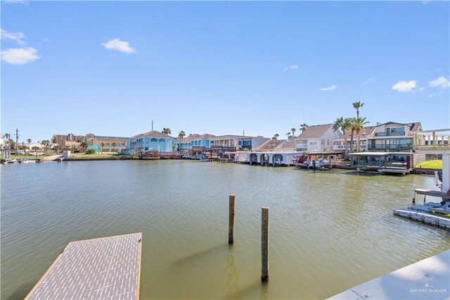 dock area with a water view